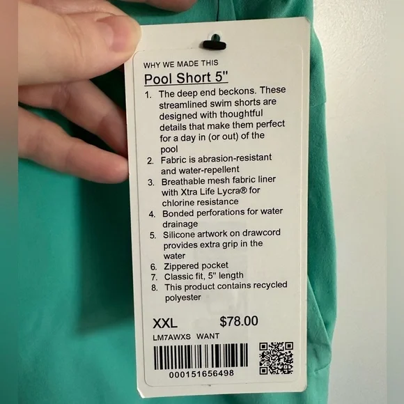 NWT Lululemon Pool Short 5" Size XXL